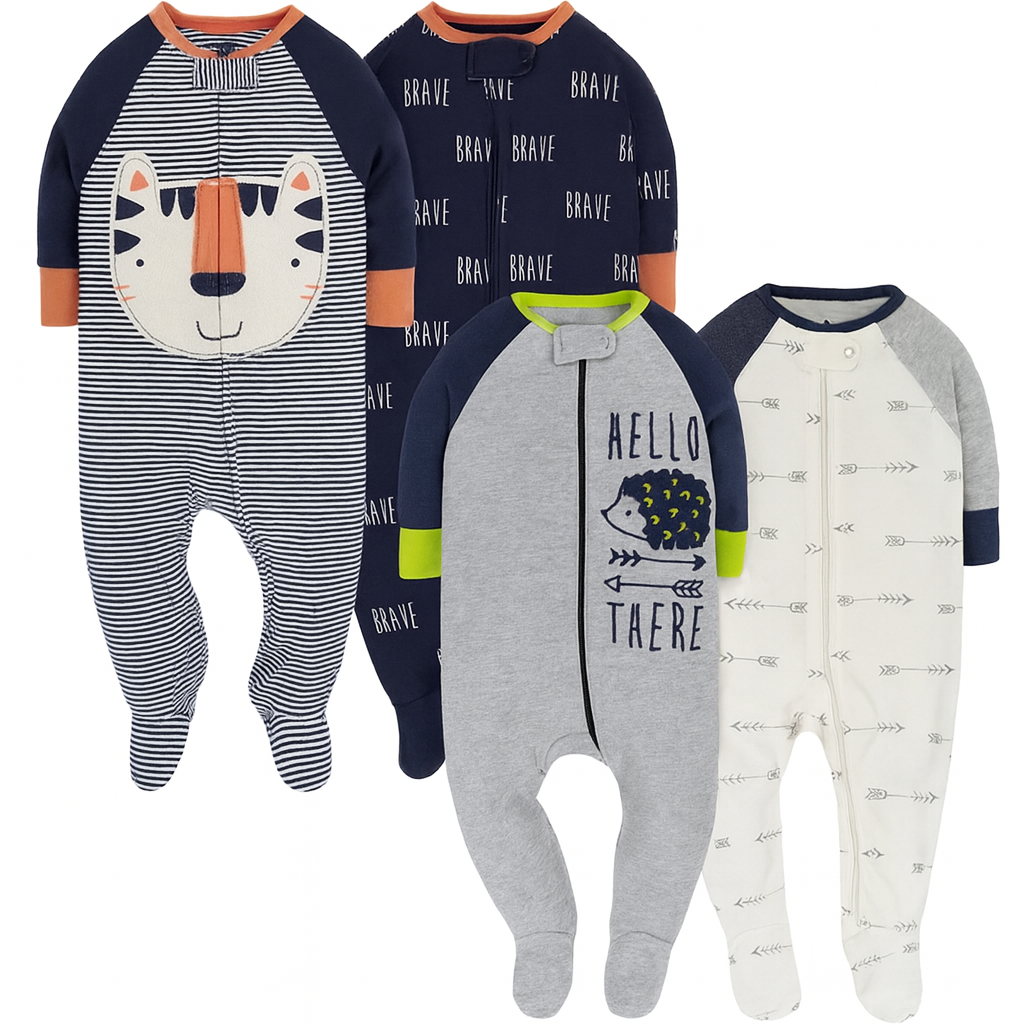 Four Pack Baby Boys Sleep And Play Footies
