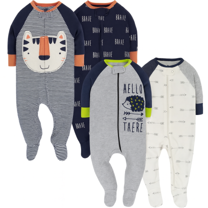 Four Pack Baby Boys Sleep And Play Footies