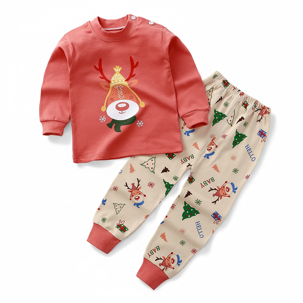 Kids Thermal Christmas Cotton Long Sleeve Pajama Set
