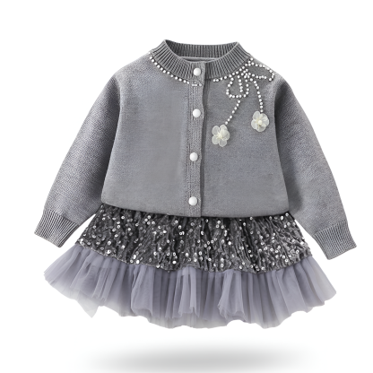 Long Sleeve Sweater And Skirt Set For Girls