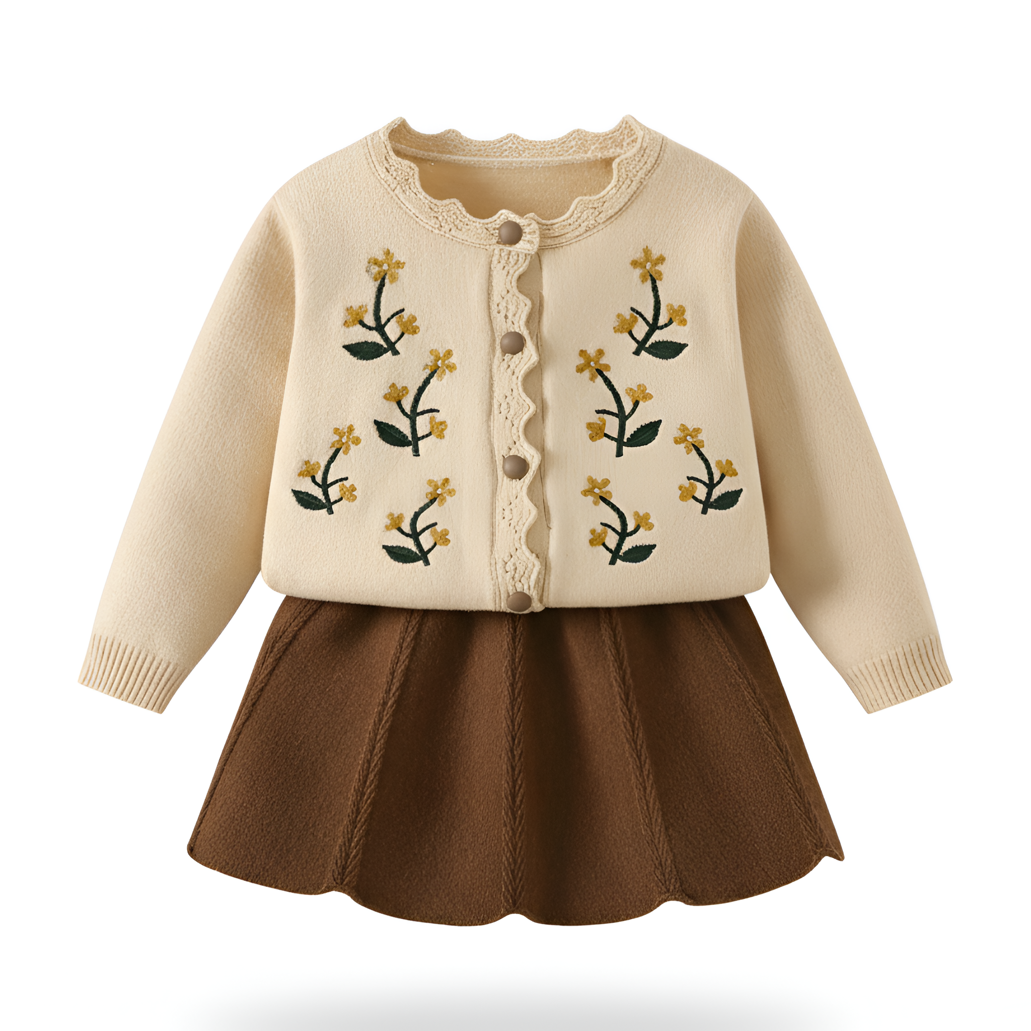 Knitted Cardigan And Skirt Set For Girls