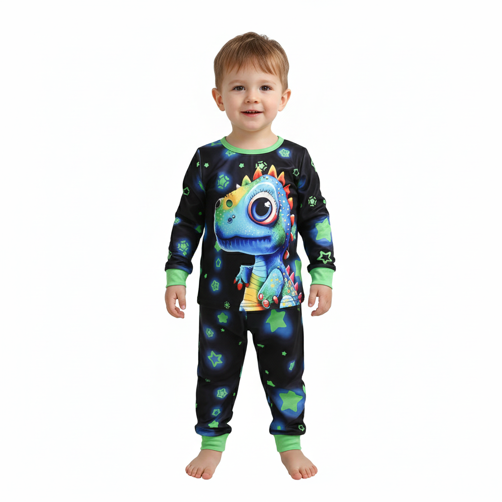 Long Sleeve Dinosaur Print Pajama Set For Kids