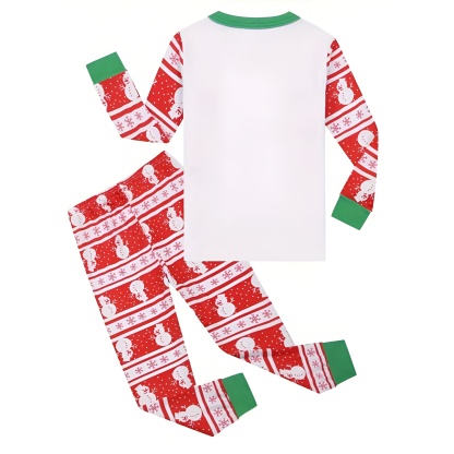 Christmas Snowman Print Pajama 2 Piece Set For Kids
