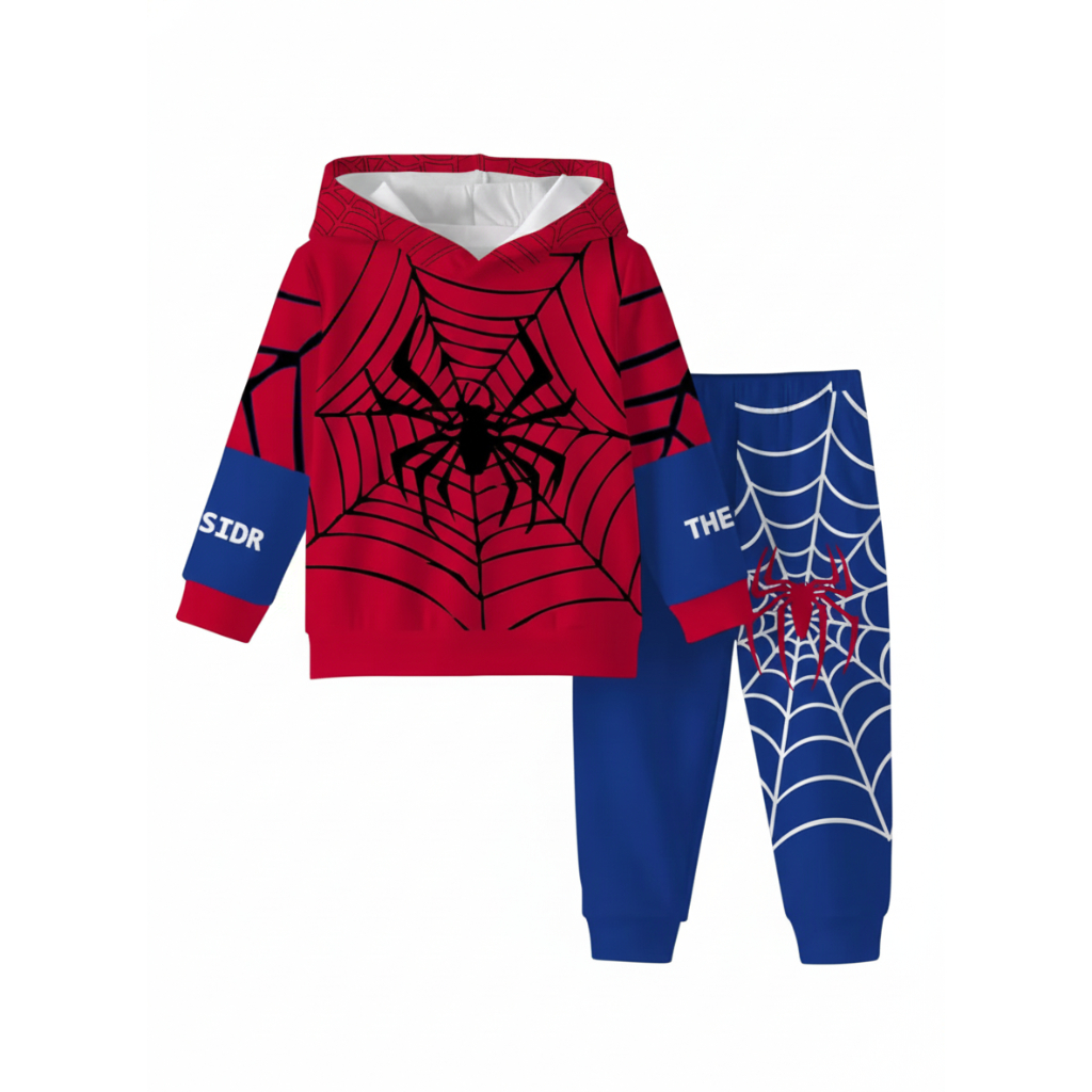 Spider Print Hoodie and Pants Set For Toddler Boys