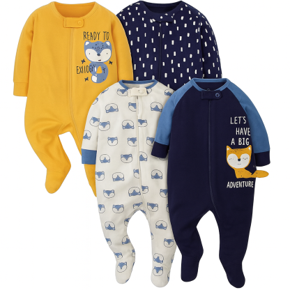 Four Pack Baby Boys Sleep And Play Footies