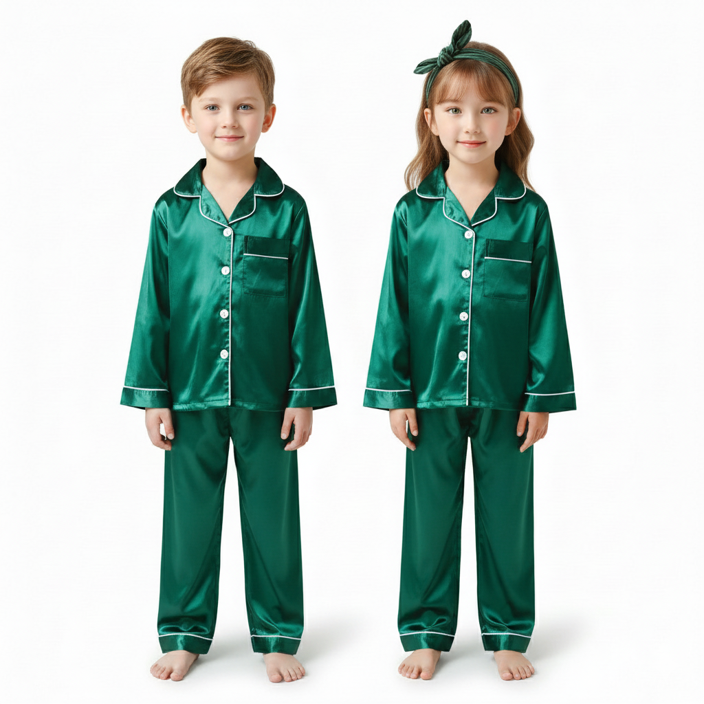 Soft Long Sleeve Satin Sleepwear Pajama Set For Kids