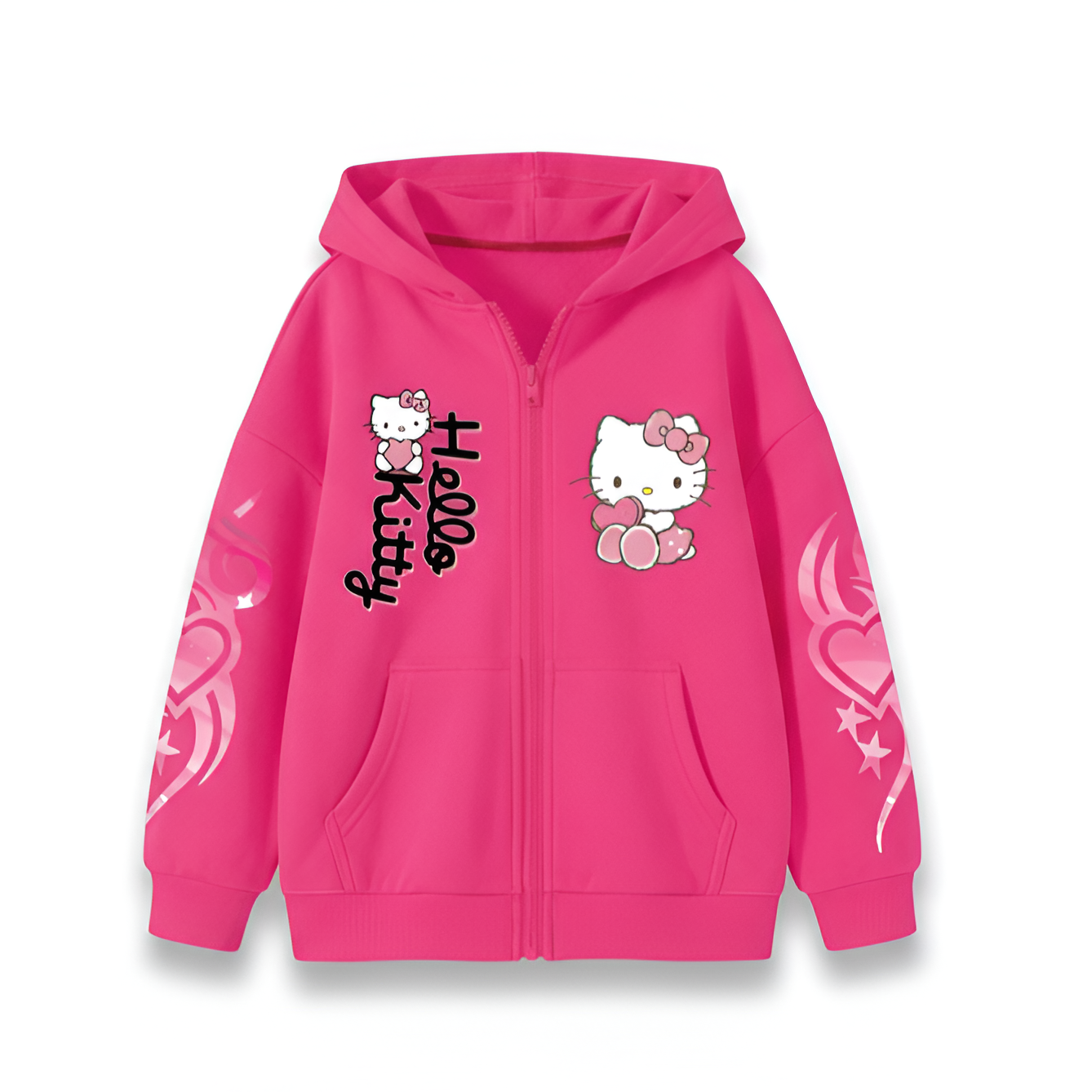 Hello Kitty Themed Hoodie With Zip Up Details For Girls