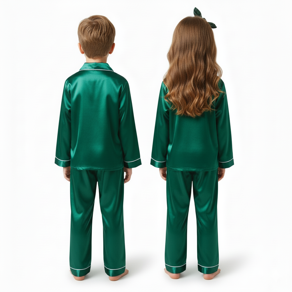 Soft Long Sleeve Satin Sleepwear Pajama Set For Kids