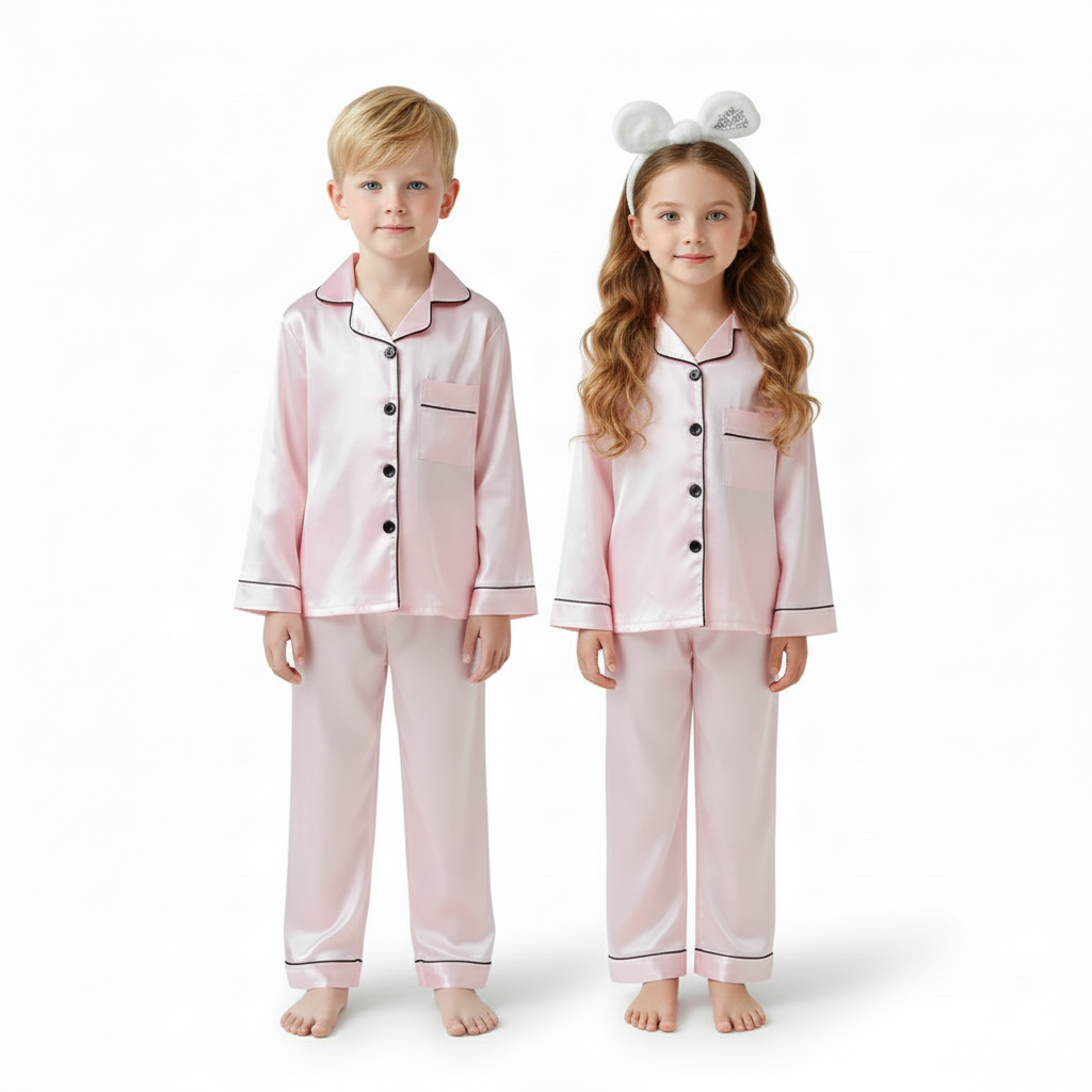 Soft Long Sleeve Satin Sleepwear Pajama Set For Kids