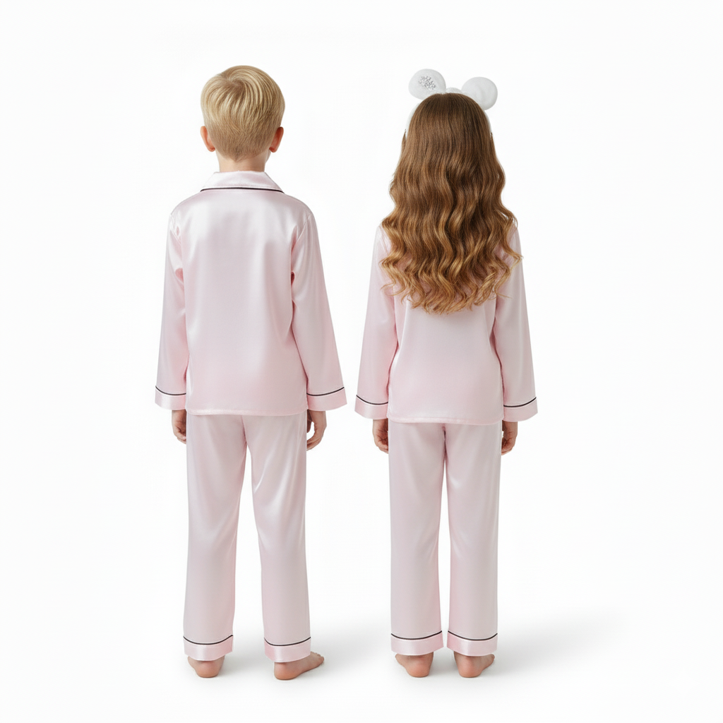 Soft Long Sleeve Satin Sleepwear Pajama Set For Kids
