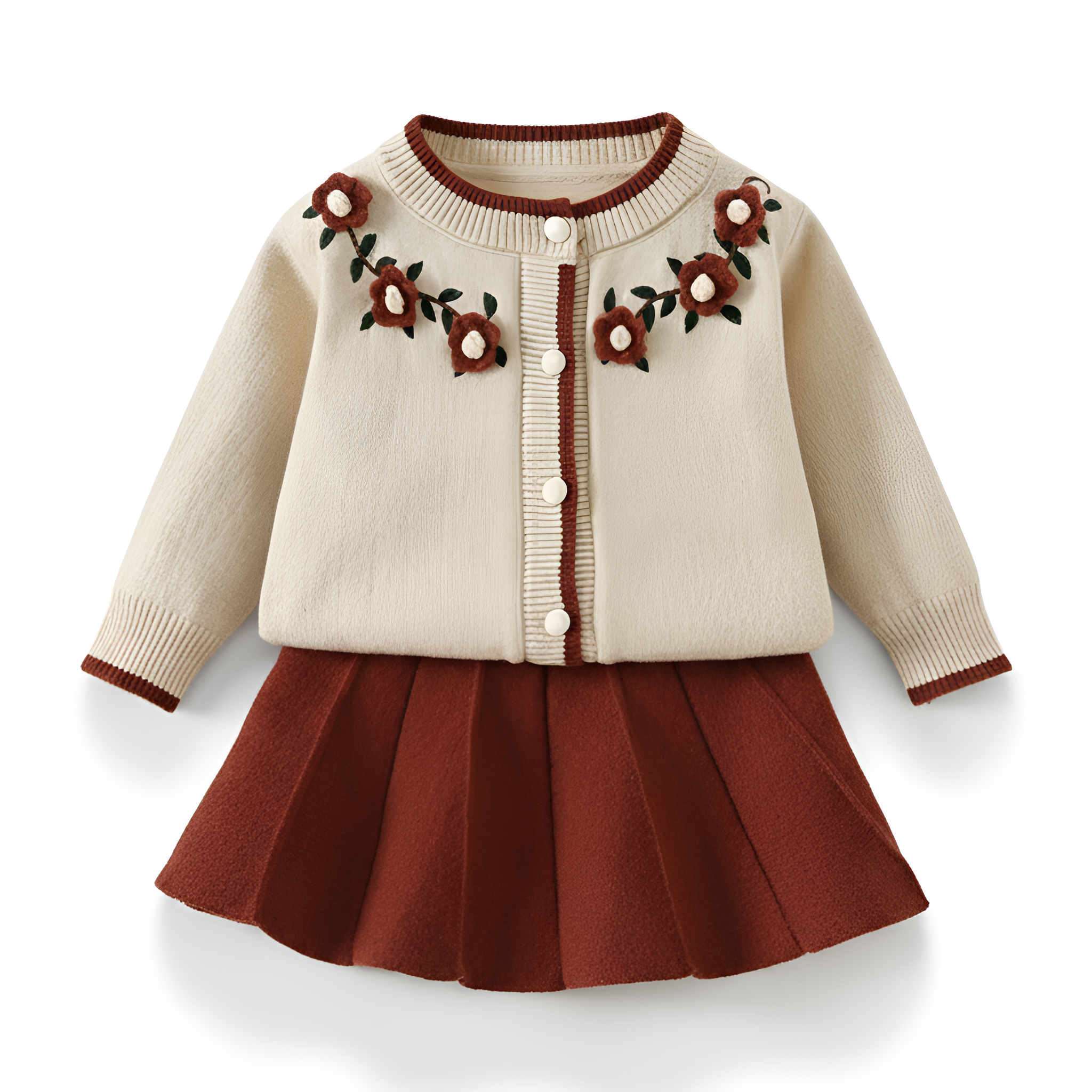 Knitted Cardigan And Skirt Set For Girls