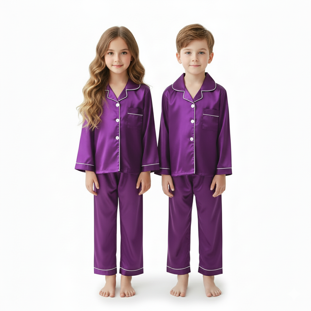 Soft Long Sleeve Satin Sleepwear Pajama Set For Kids