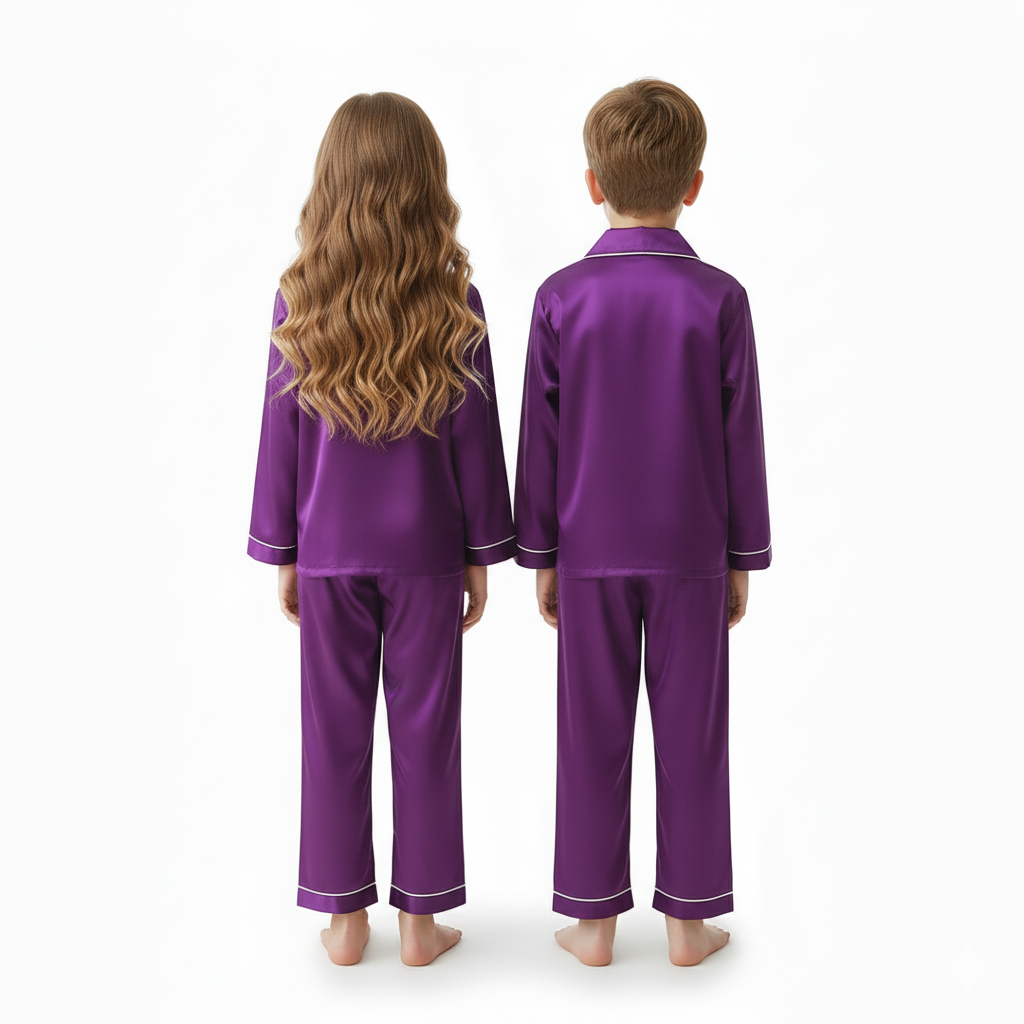 Soft Long Sleeve Satin Sleepwear Pajama Set For Kids
