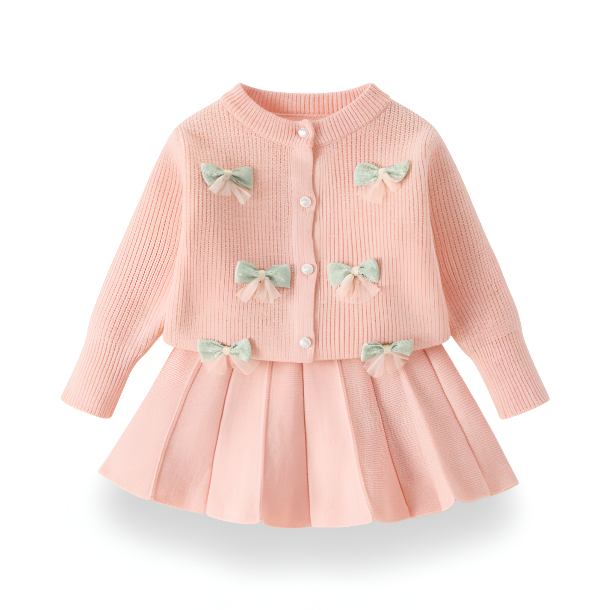 Knitted Cardigan And Skirt Set For Girls