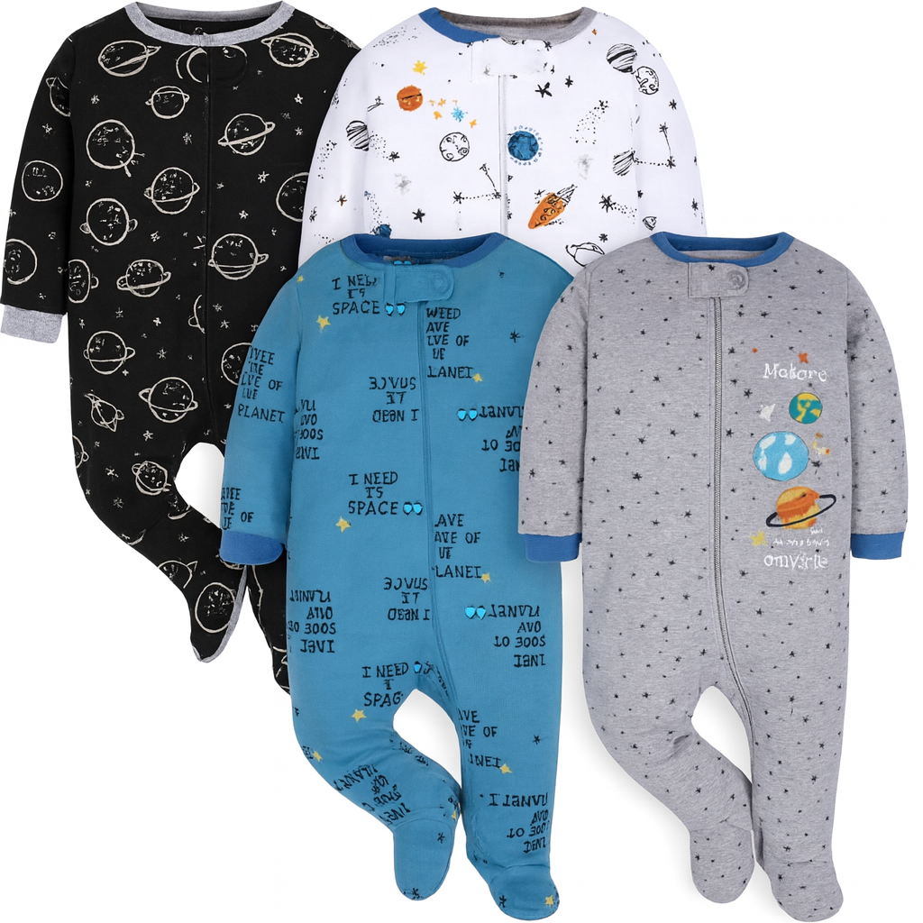 Four Pack Baby Boys Sleep And Play Footies