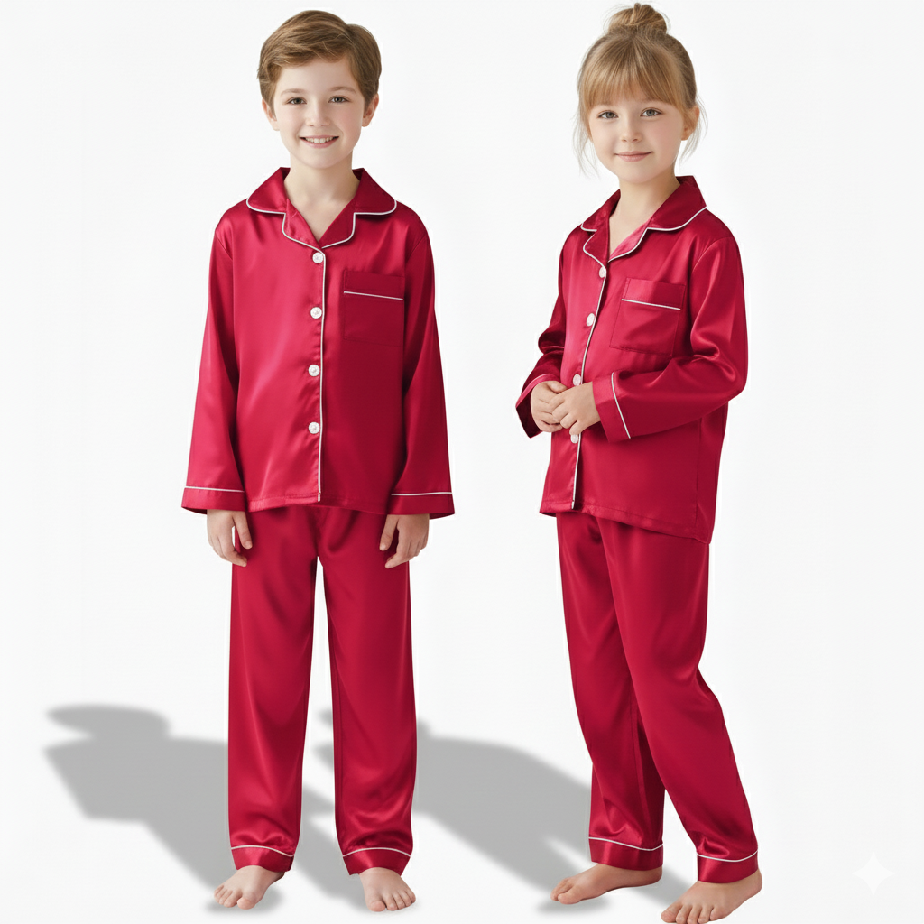Soft Long Sleeve Satin Sleepwear Pajama Set For Kids
