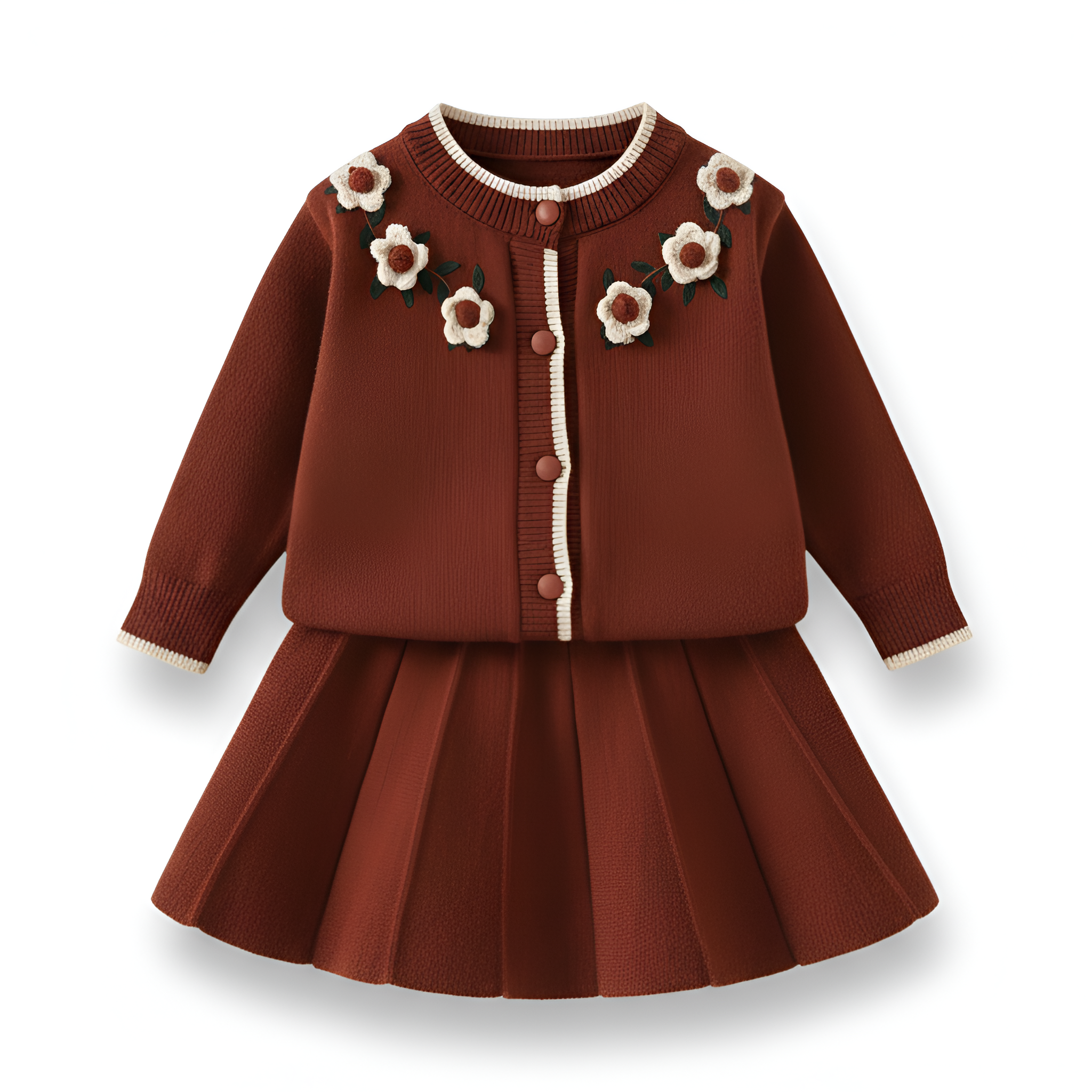 Knitted Cardigan And Skirt Set For Girls