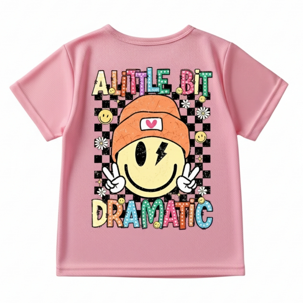 A Little Bit Drama Graphic Print With Cartoon Character T Shirt 