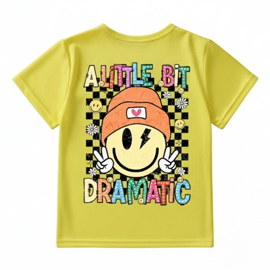A Little Bit Drama Graphic Print With Cartoon Character T Shirt 
