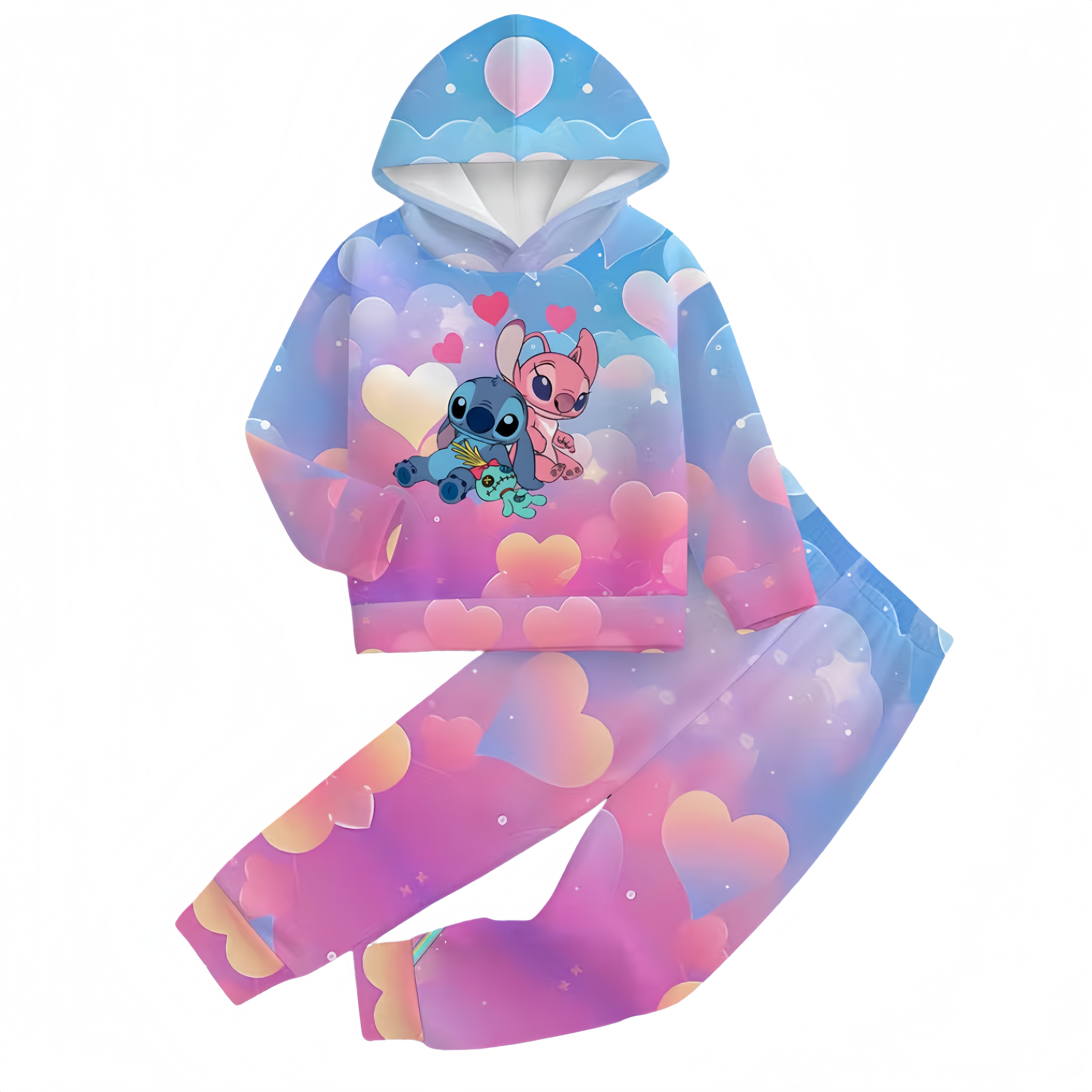 2 Piece Lilo Stitch Hoodie Sweatpants Set For Girls