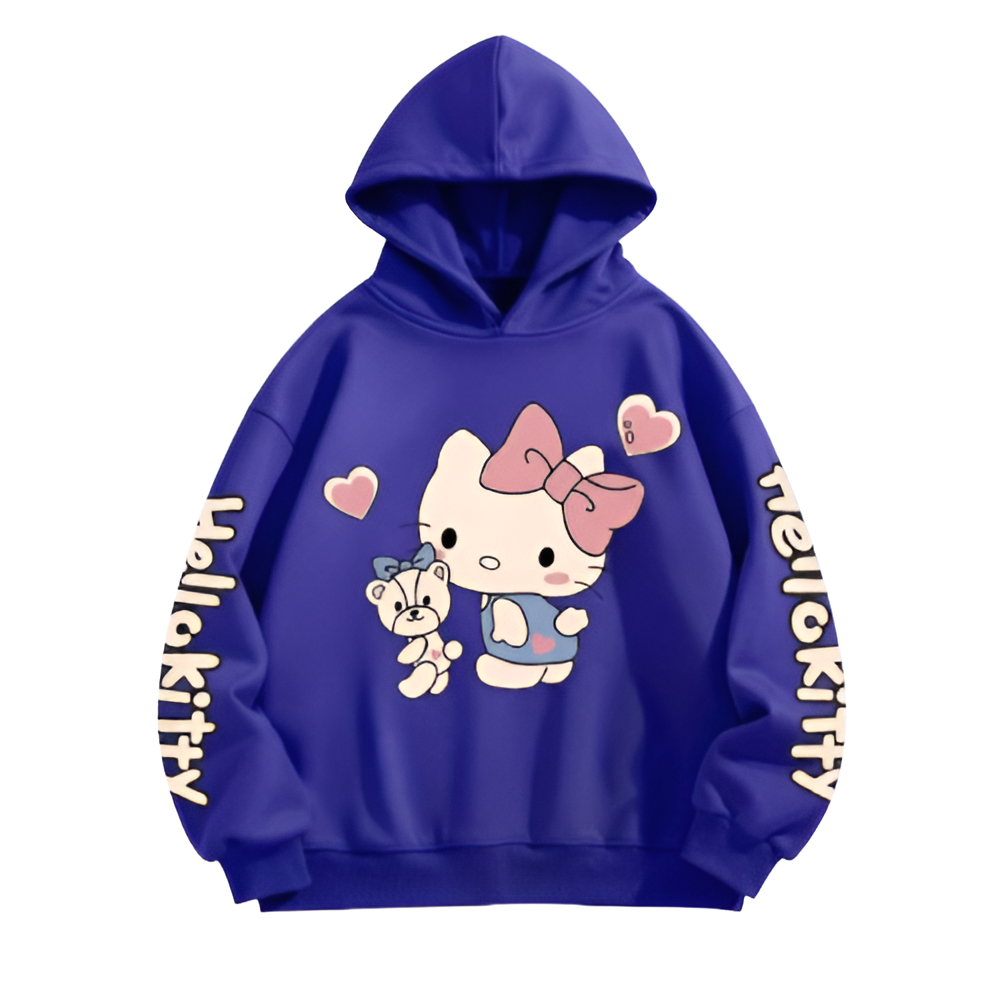 Hello Kitty Cartoon Graphic Print Hoodie For Kids Winter Wear