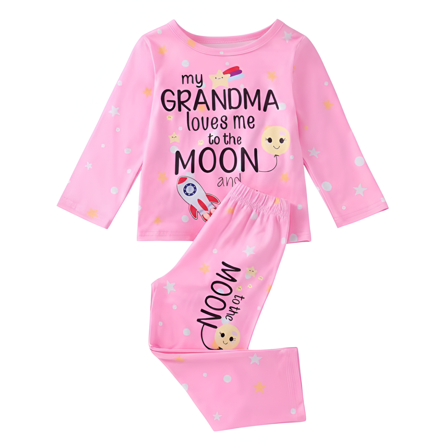 Moon Rocket Print Pajama Set For Girls