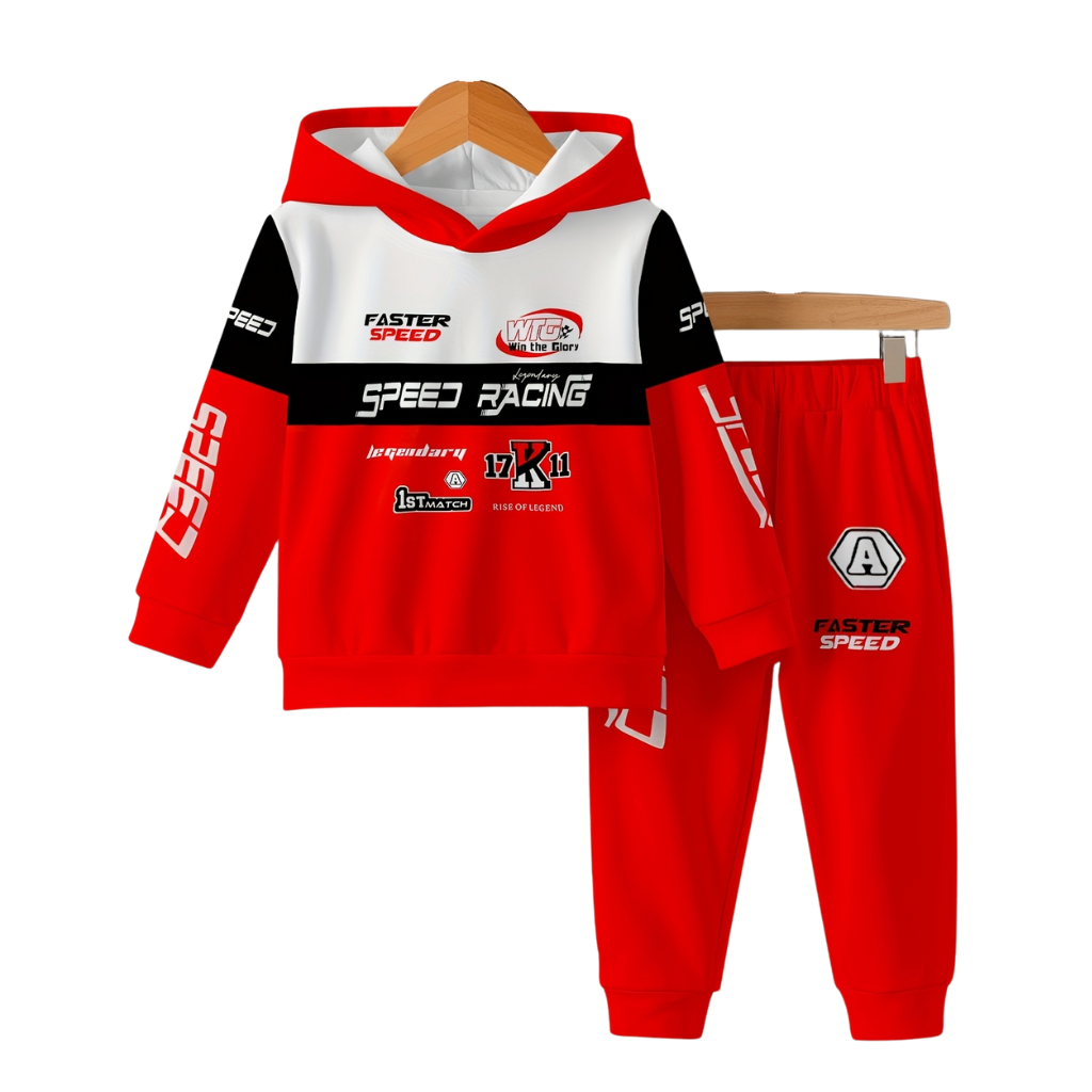 Racing Themed Hoodie And Pant Set For Boys