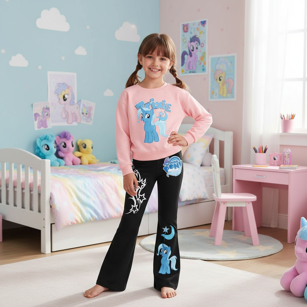 Trixie Graphic Print Sweatshirt And Flared Pants Outfit Set For Girls