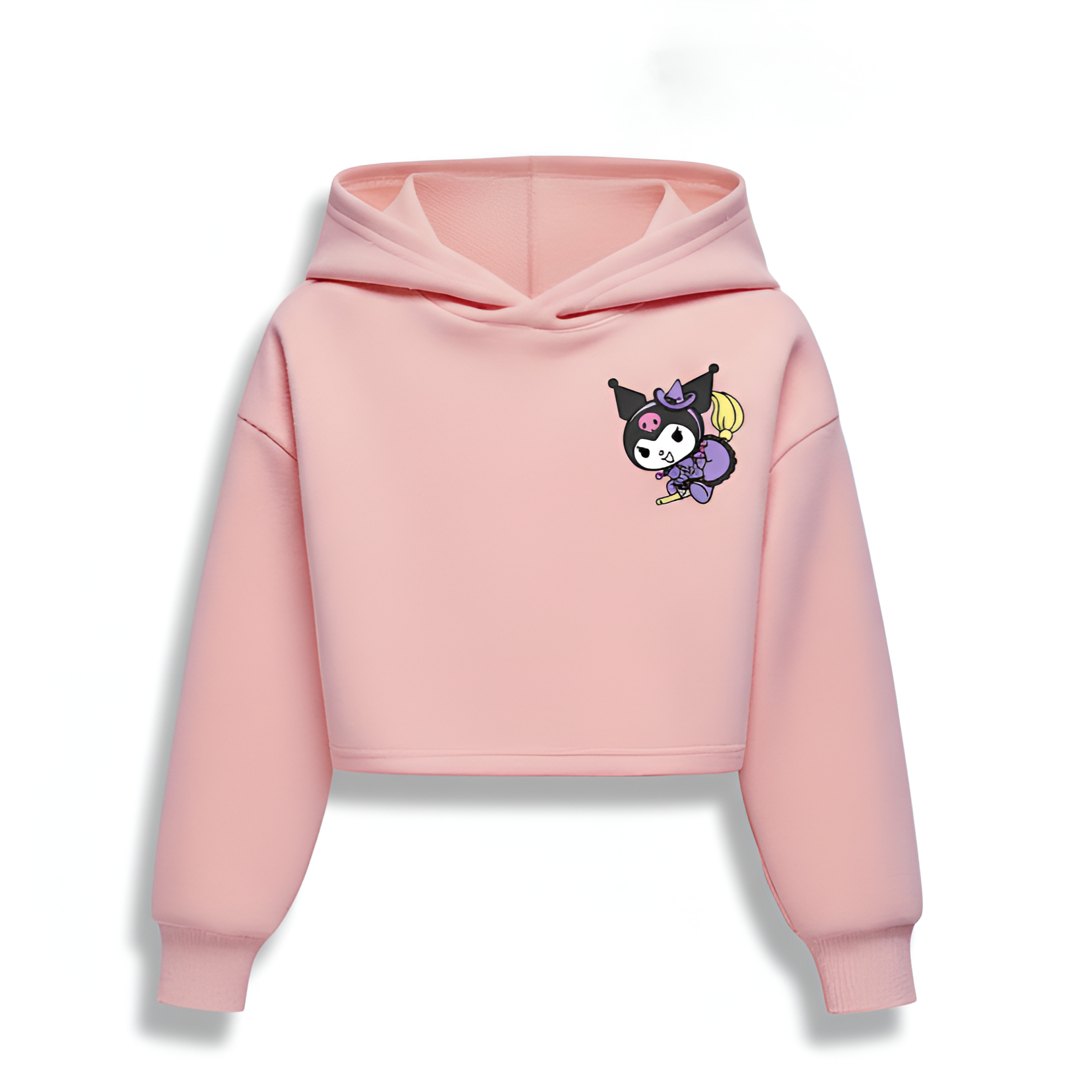 Kuromi Cartoon Graphic Double Sided Print Cropped Hoodie For Girls