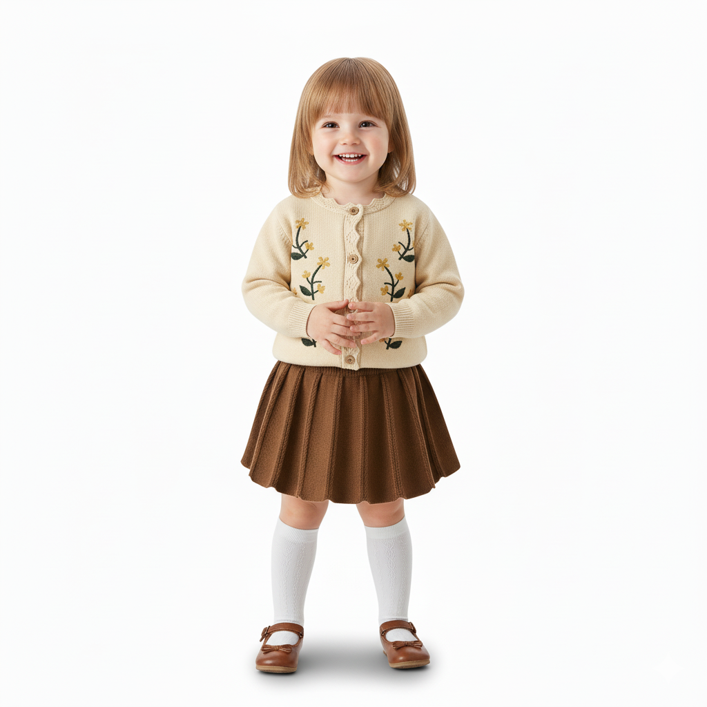 Knitted Cardigan And Skirt Set For Girls