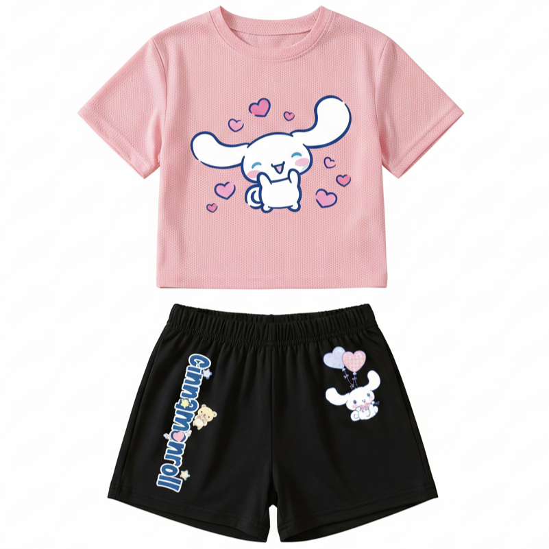 Cinnamoroll Graphic Print Mesh T Shirt And Shorts 2 Piece Set For Girls