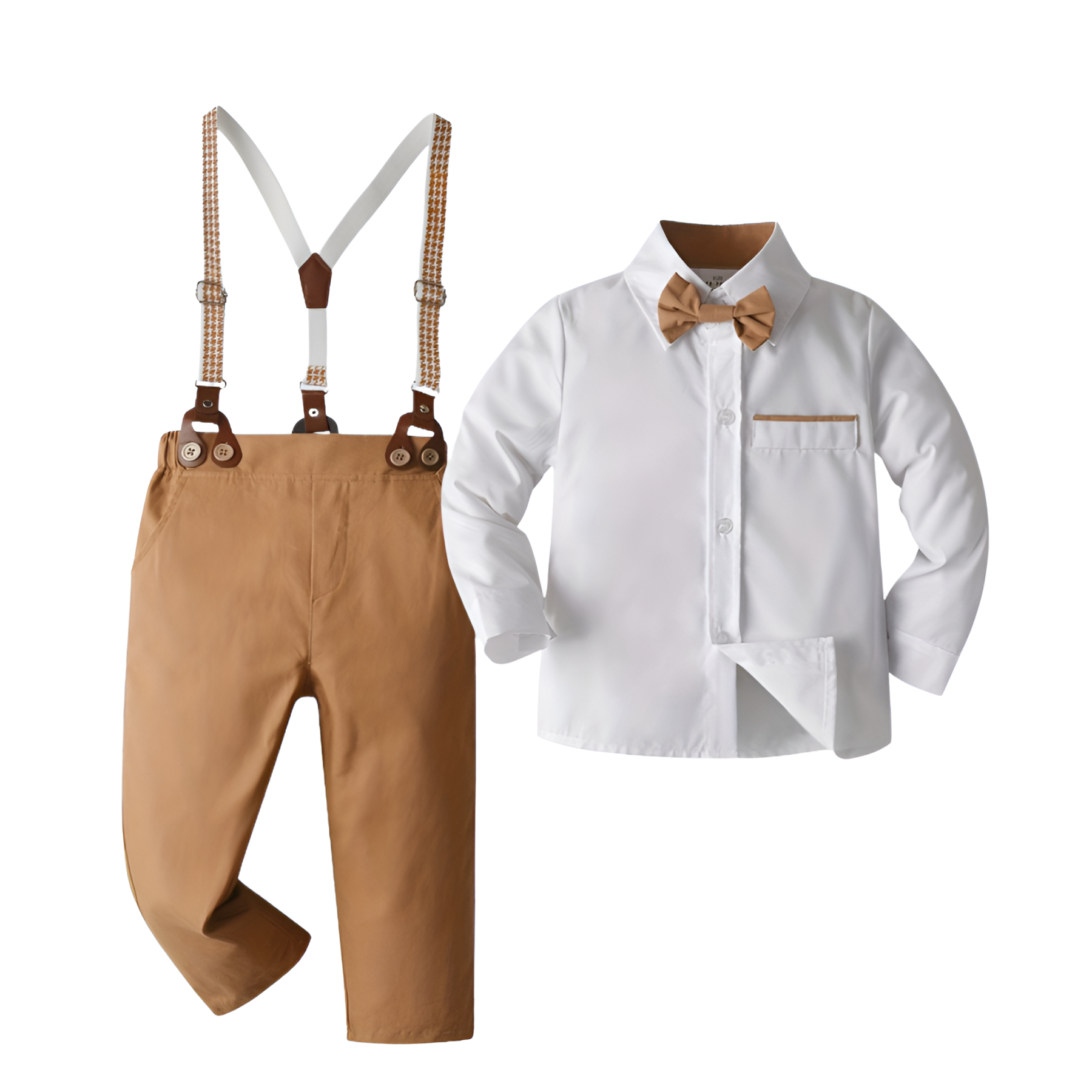 2 Piece Of Classic Outfit With Bow Tie And Suspenders Set For Baby Boys