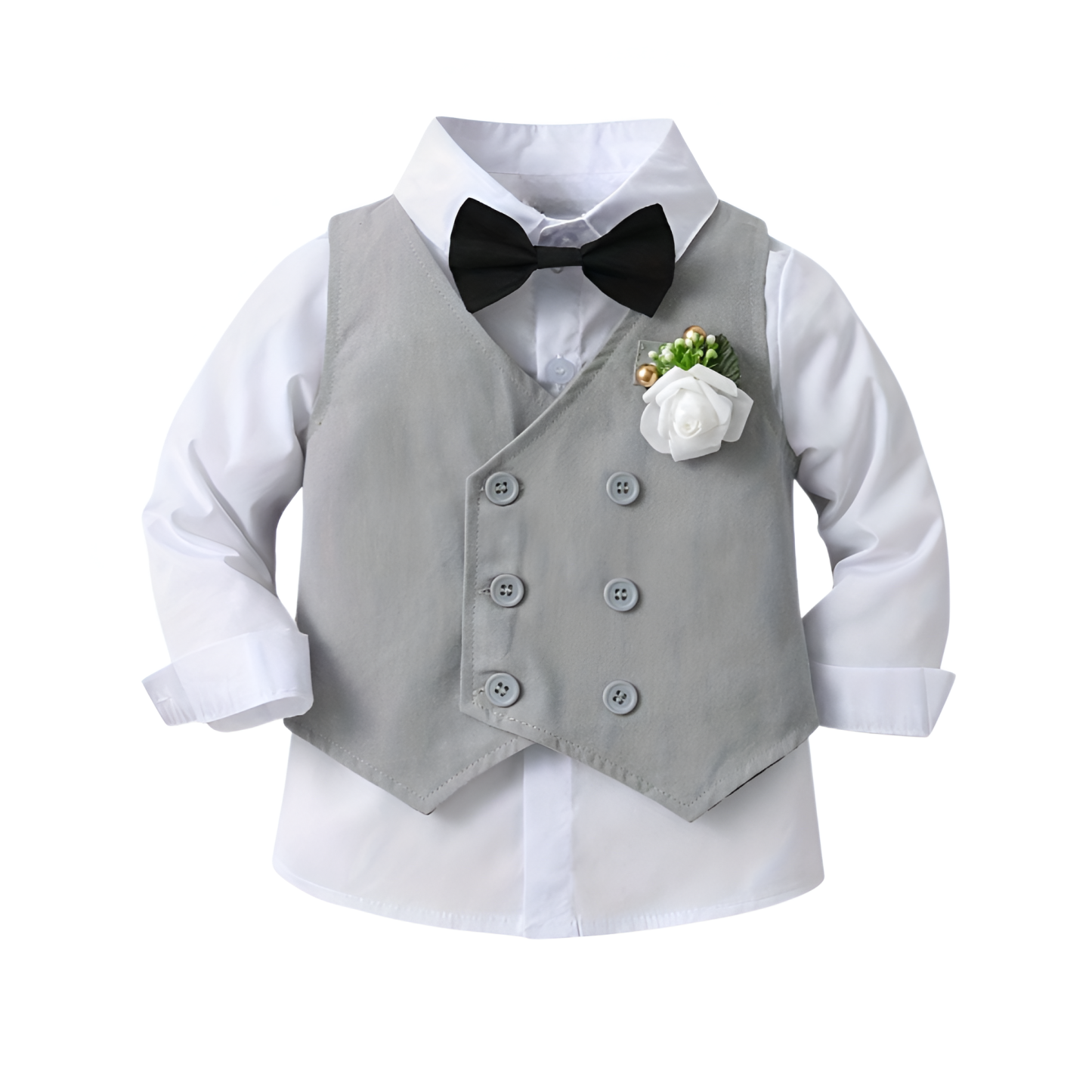 3 Piece Gentleman Suit With Shirt Vest Pants And Bow Tie Set For Boys