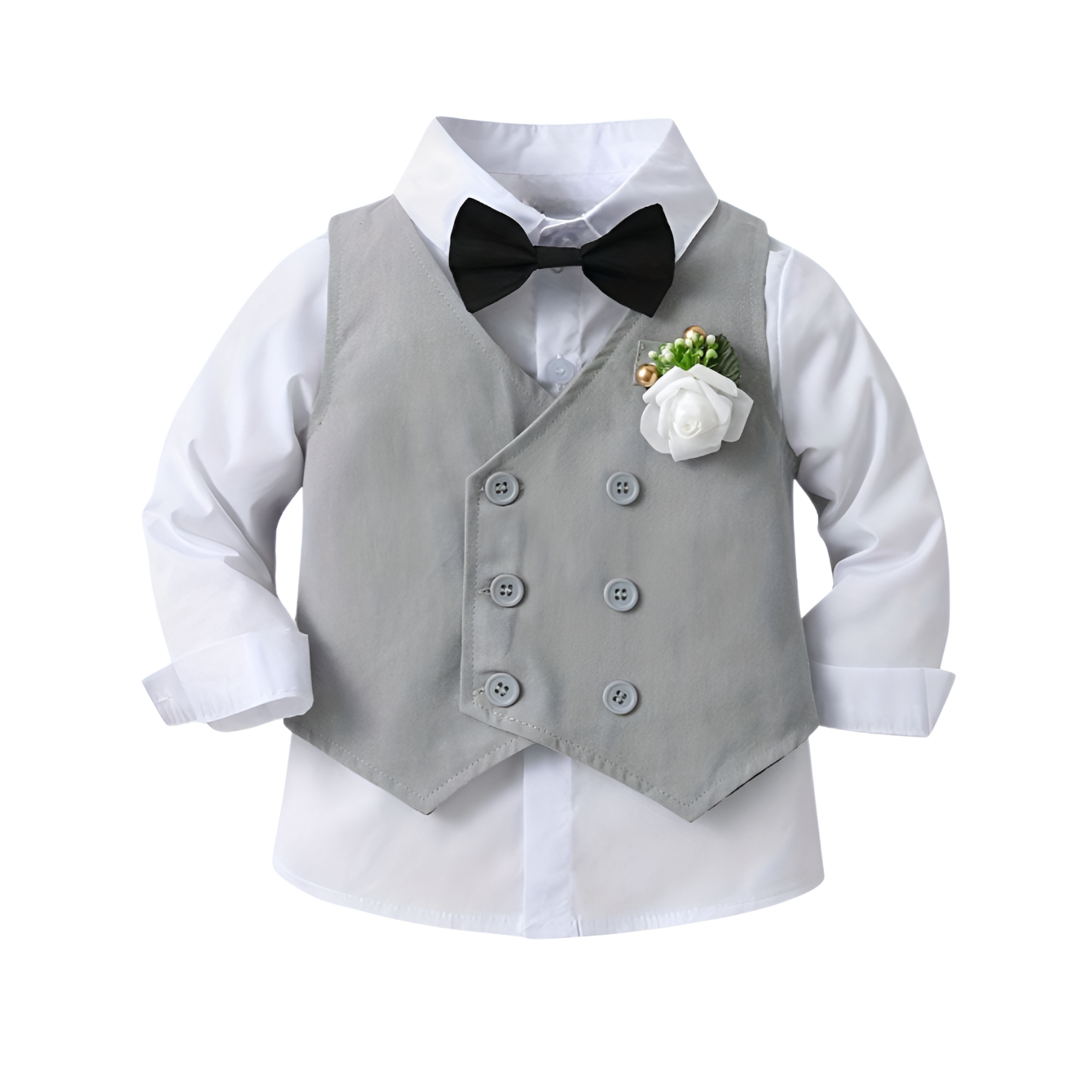3 Piece Gentleman Suit With Shirt Vest Pants And Bow Tie Set For Boys
