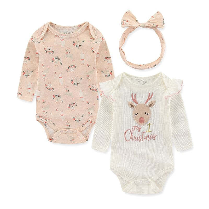 Baby Girl Cartoon Print Christmas Bodysuit-Children Cloth Shop