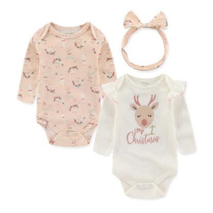 Baby Girl Cartoon Print Christmas Bodysuit-Children Cloth Shop