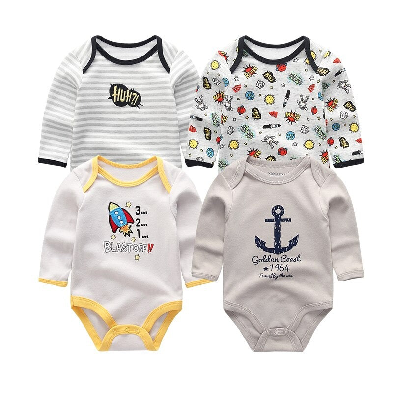 Long Sleeves Comfortable Unisex Baby Rompers (Pack Of 4)-Children Cloth Shop