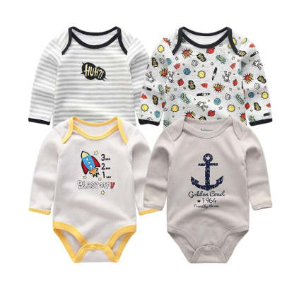 Long Sleeves Comfortable Unisex Baby Rompers (Pack Of 4)-Children Cloth Shop