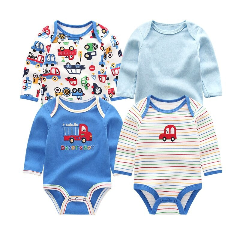 Long Sleeves Comfortable Unisex Baby Rompers (Pack Of 4)-Children Cloth Shop
