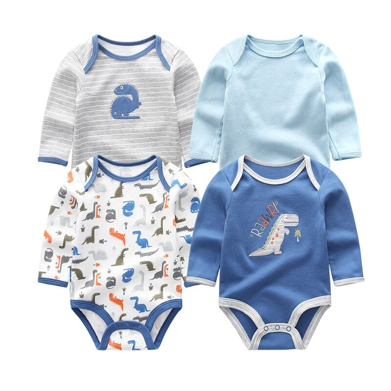 Long Sleeves Comfortable Unisex Baby Rompers (Pack Of 4)-Children Cloth Shop