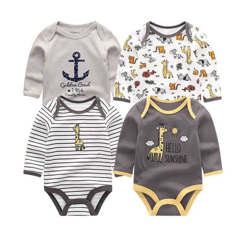Long Sleeves Comfortable Unisex Baby Rompers (Pack Of 4)-Children Cloth Shop