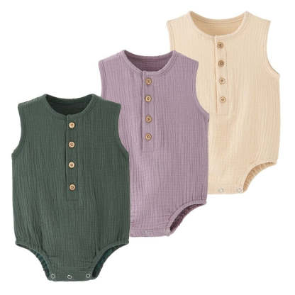 3 Pcs Solid Sleeveless Bodysuit Rompers For Babies-Children Cloth Shop