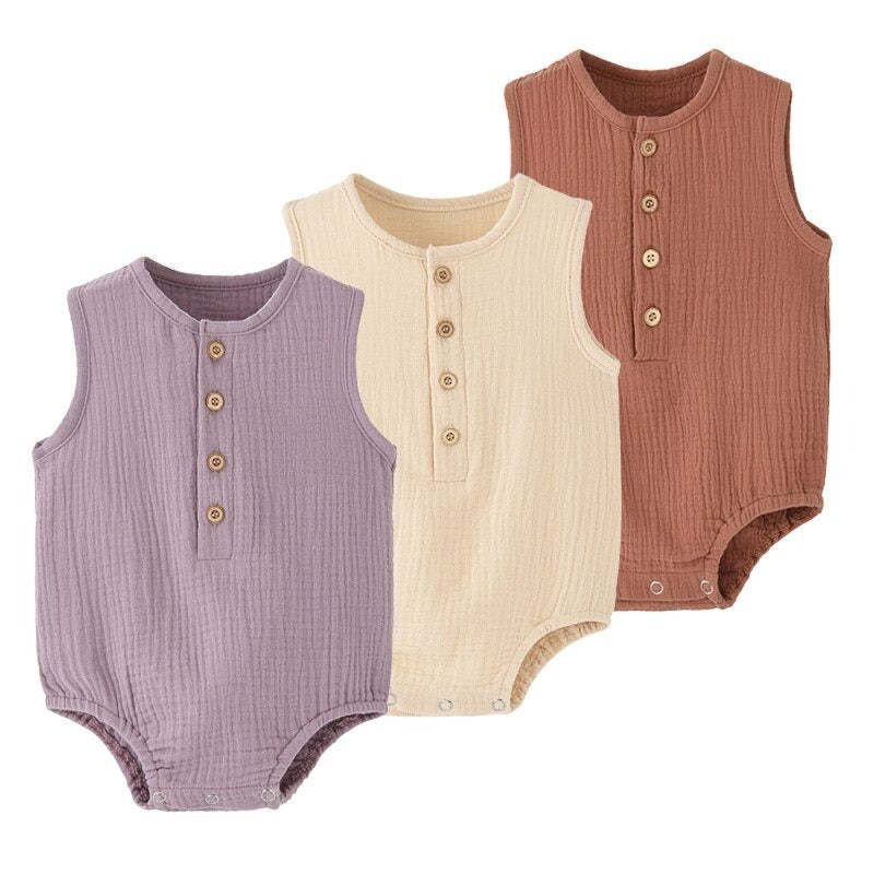 3 Pcs Solid Sleeveless Bodysuit Rompers For Babies-Children Cloth Shop