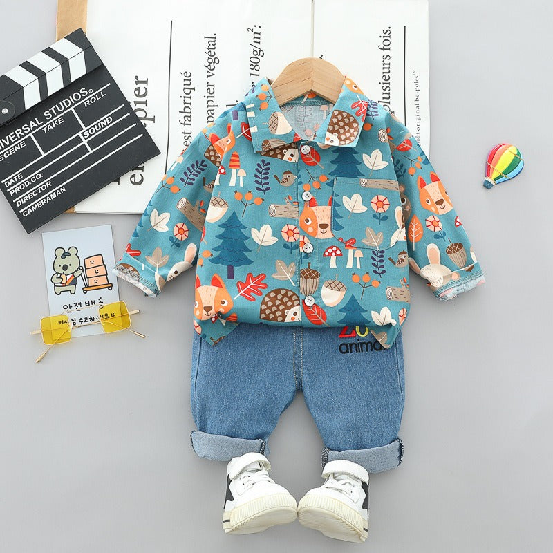 Baby Boys Long Sleeve Shirt & Korean Jeans-Children Cloth Shop