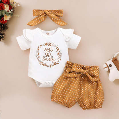 Newborn Baby Girl Short Ruffled Sleeve 3 Pcs Clothes Set