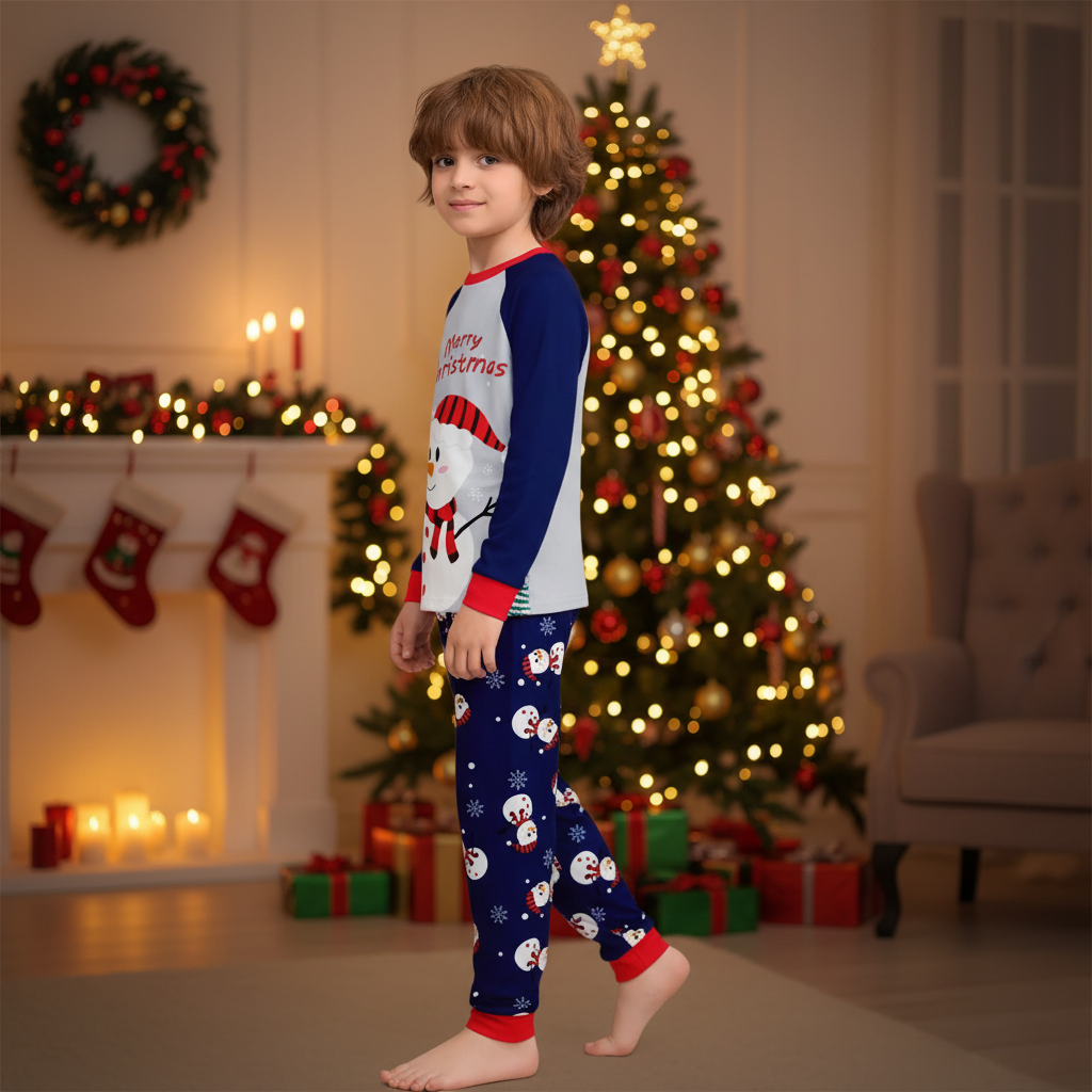 Christmas Matching Outfit Set for Family with Snowman Print and Winter Pants