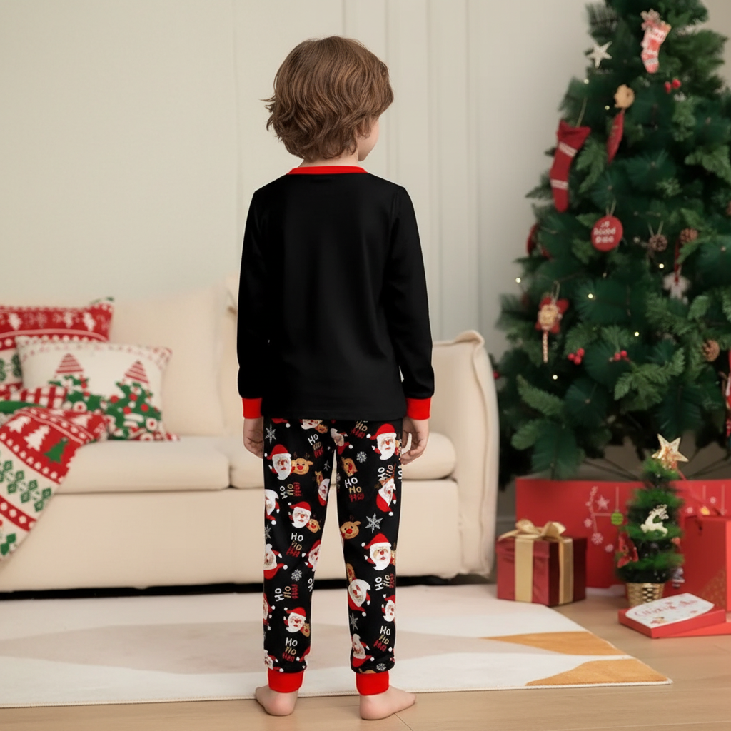 Cartoon Reindeer Print Matching Set for Kids Sleepwear with Flame Retardant Fabric