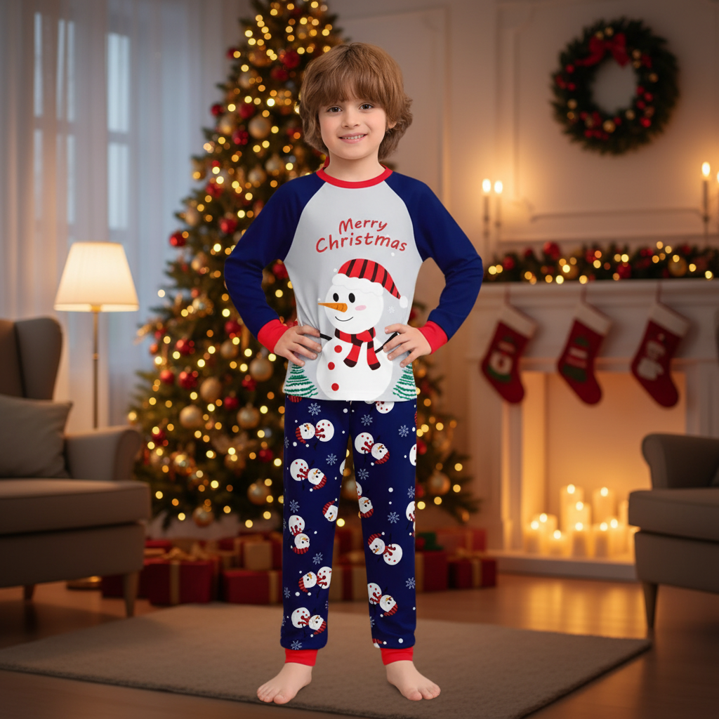 Christmas Matching Outfit Set for Family with Snowman Print and Winter Pants