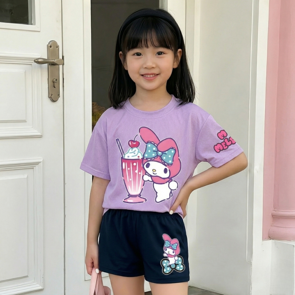 Bunny Drink Print T Shirt And Shorts Outfit Set For Girls