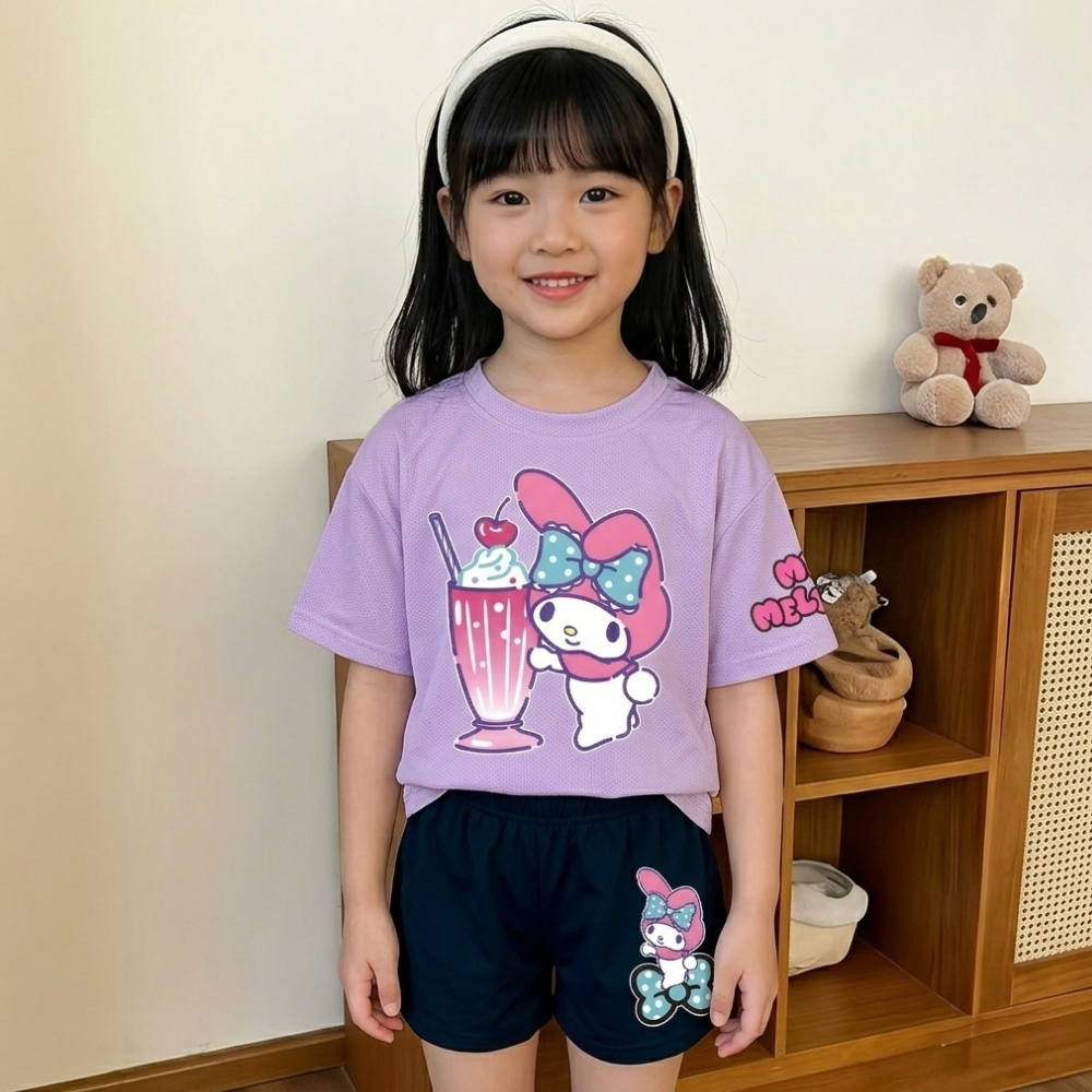 Bunny Drink Print T Shirt And Shorts Outfit Set For Girls